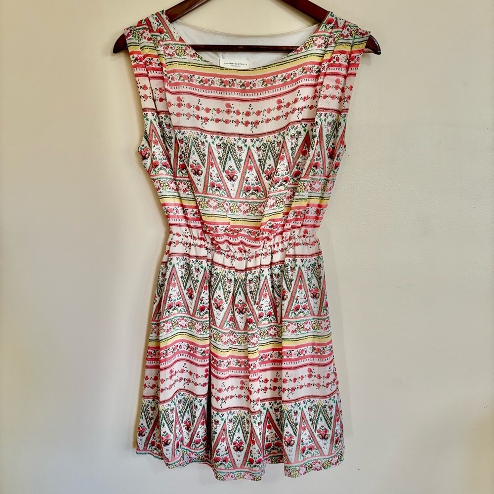 Modcloth| Geometric Pink Ivory Floral Mini Dress Sz XS